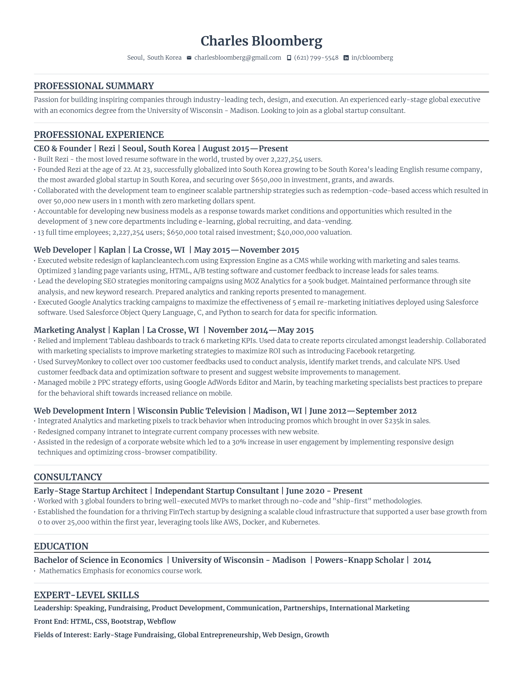 Compact resume template preview